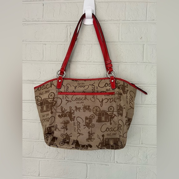 COACH Large Horse & Carriage Red Shoulder Handbag EUC ⚡️ - Picture 2 of 14